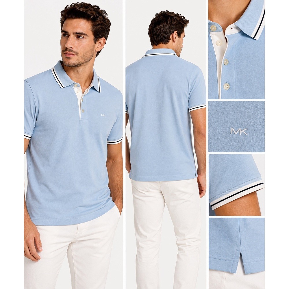 Michael Kors Greenwich Polo Shirt Men's M French Blue White Black Trim Cotton